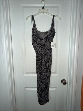 Sleek Gray Snake-Print Dress with Split
